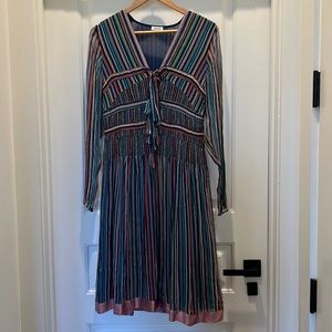Cacharel Silk striped long sleeve dress with ties